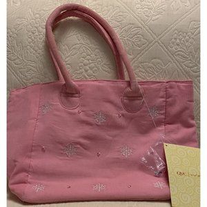 Quacker Factory QVC  Pink Corduroy White Snowflake Tote Shoulder Bag Purse NWT